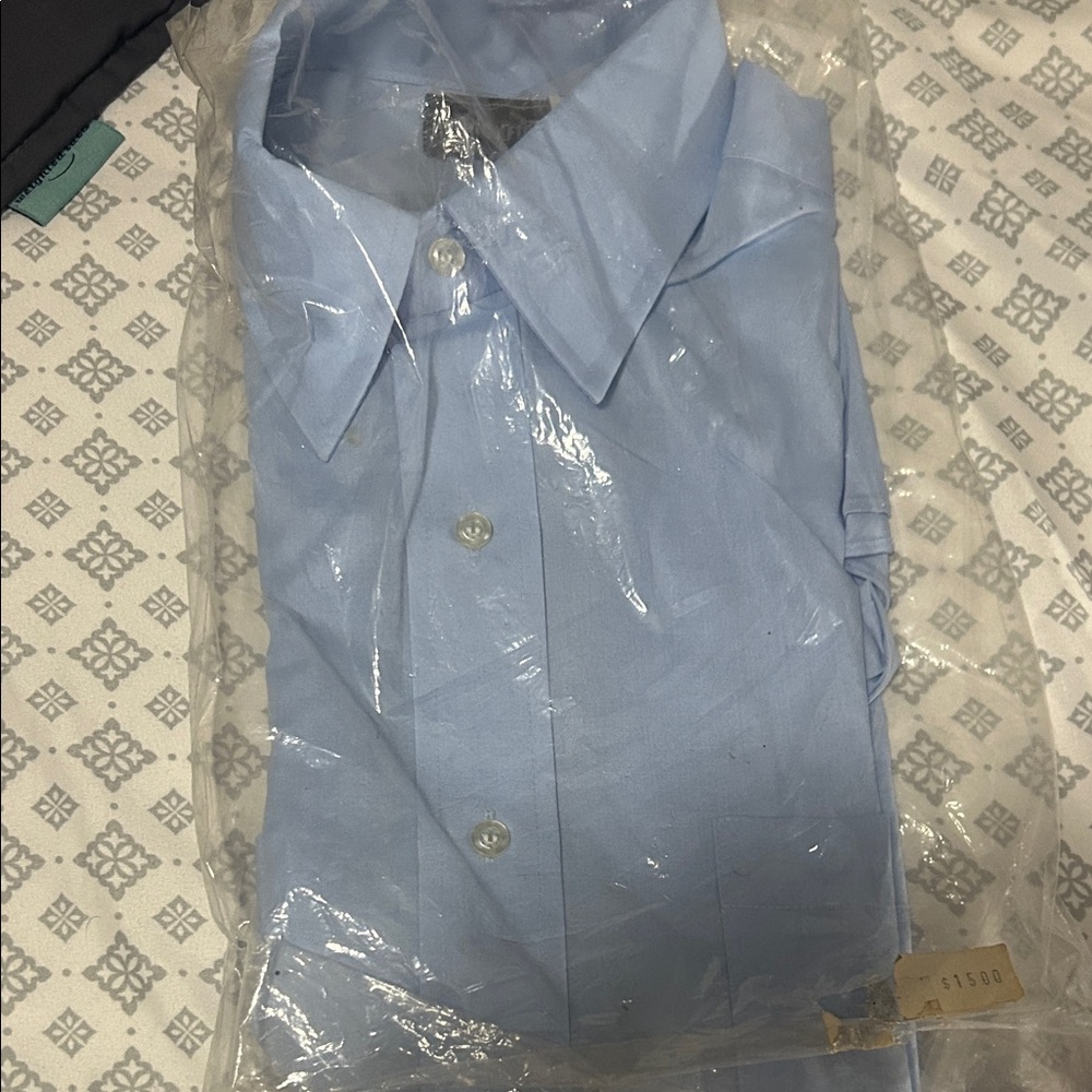 Light Blue Wickfield Long Sleeve Men's Dress Shirt - 15
